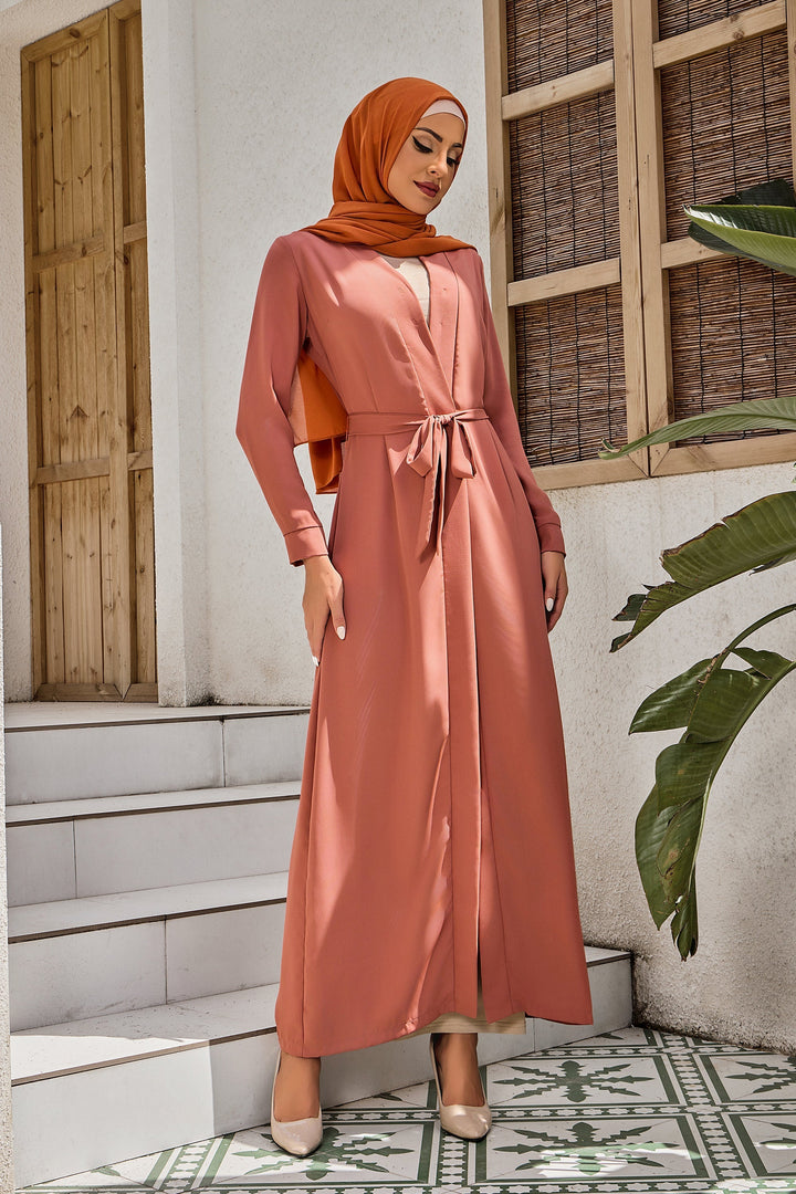 Urban Modesty - Coral Belted Open Abaya