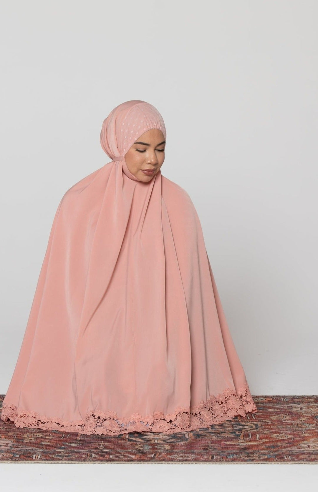 Urban Modesty - Coral Two Piece Lace Salah Prayer Outfit