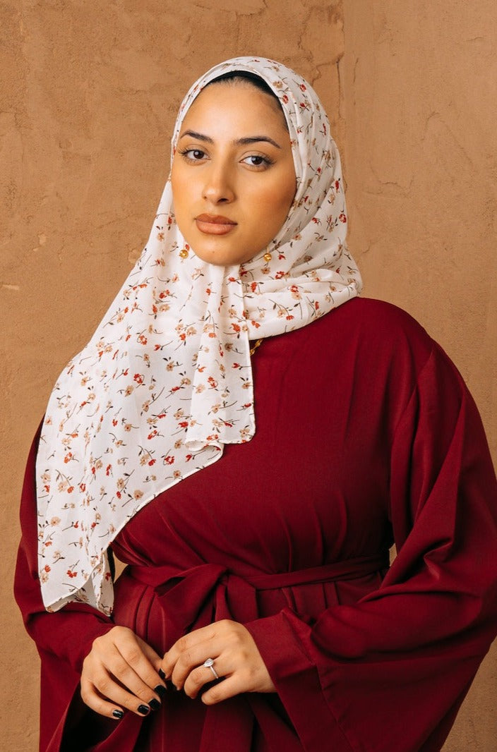 Urban Modesty - Cream and Burgundy Floral Chiffon Hijab