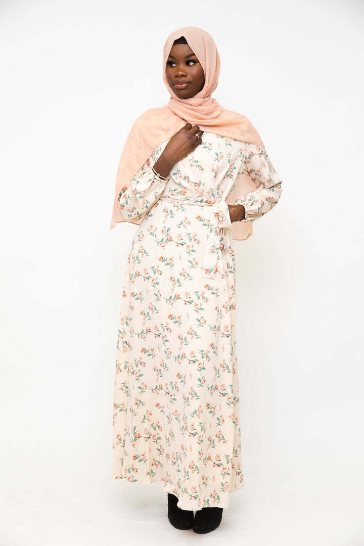 Cream Blossom Criss Cross Maxi Dress