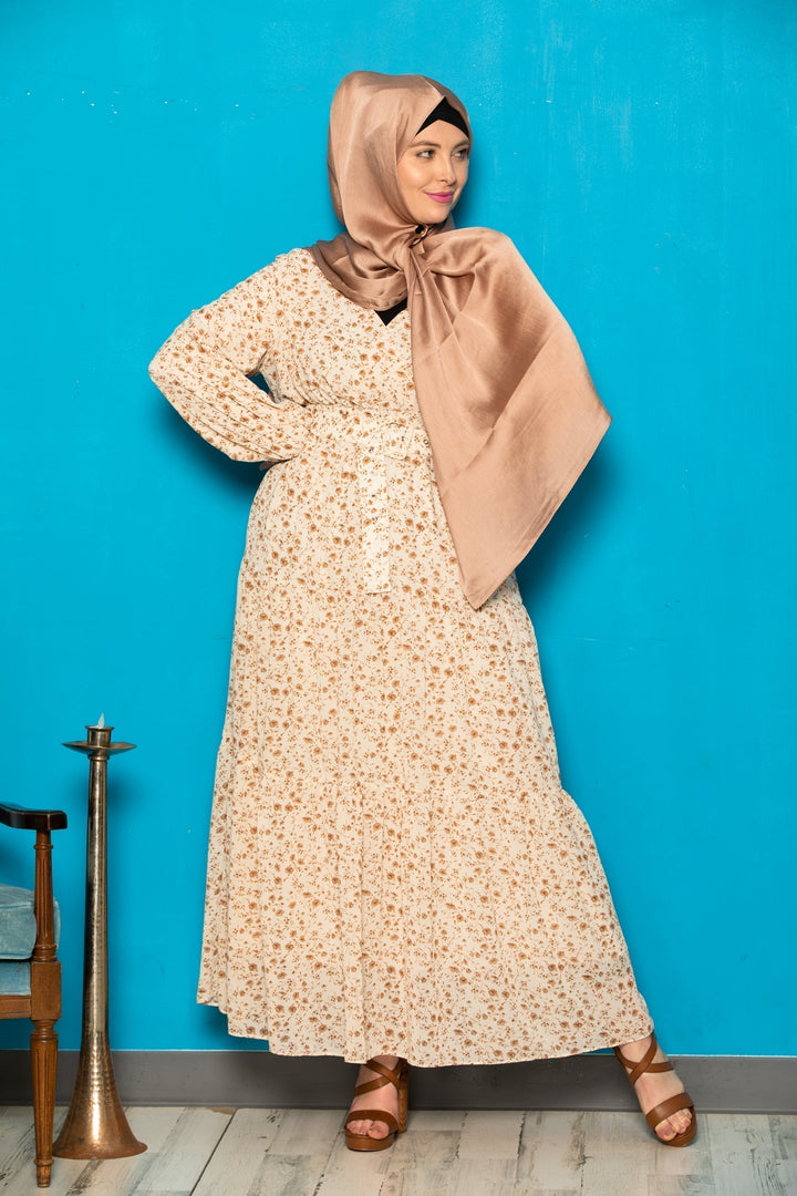 Urban Modesty - Cream Floral Maxi Dress