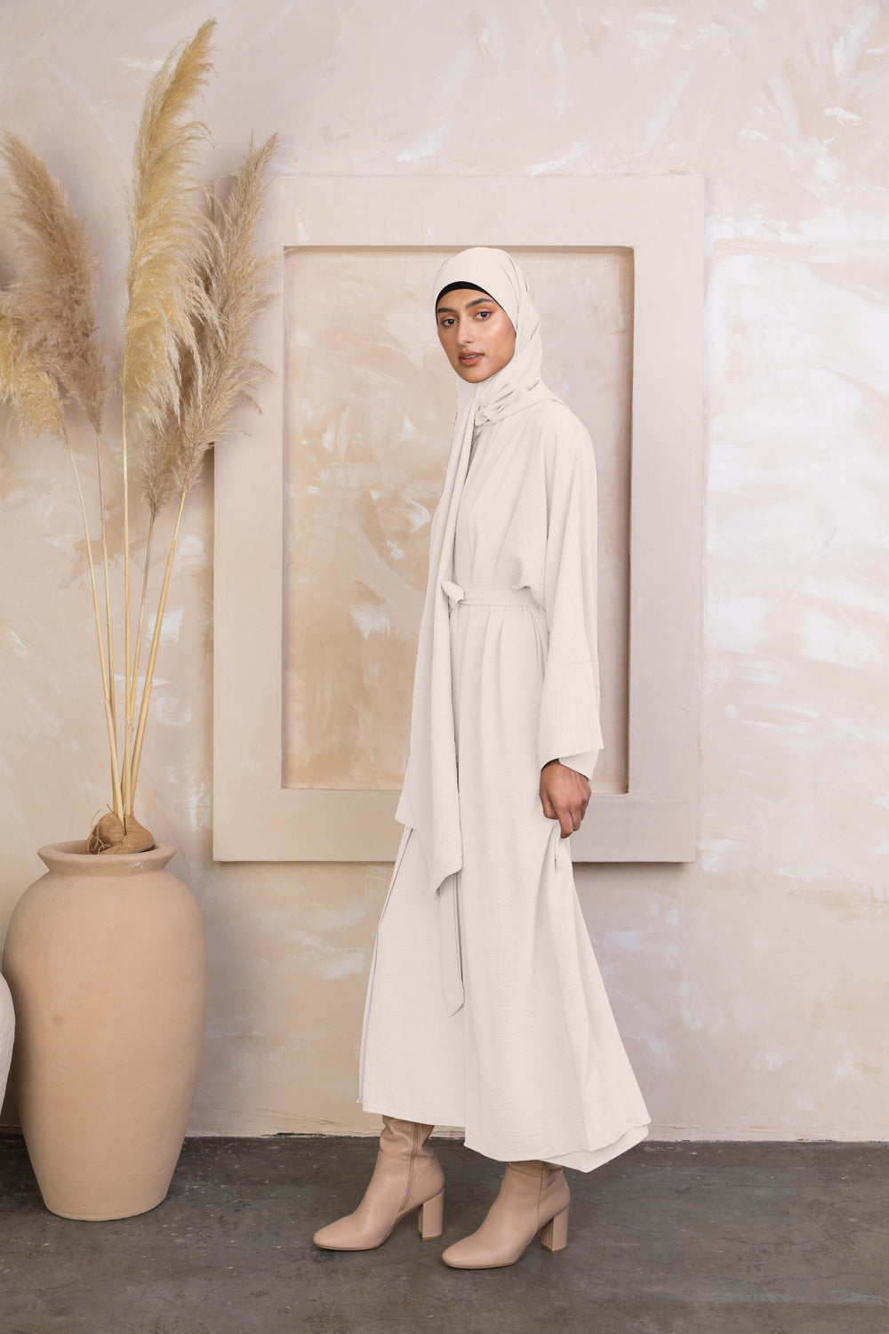 Urban Modesty - Cream Four Piece Open Abaya Set