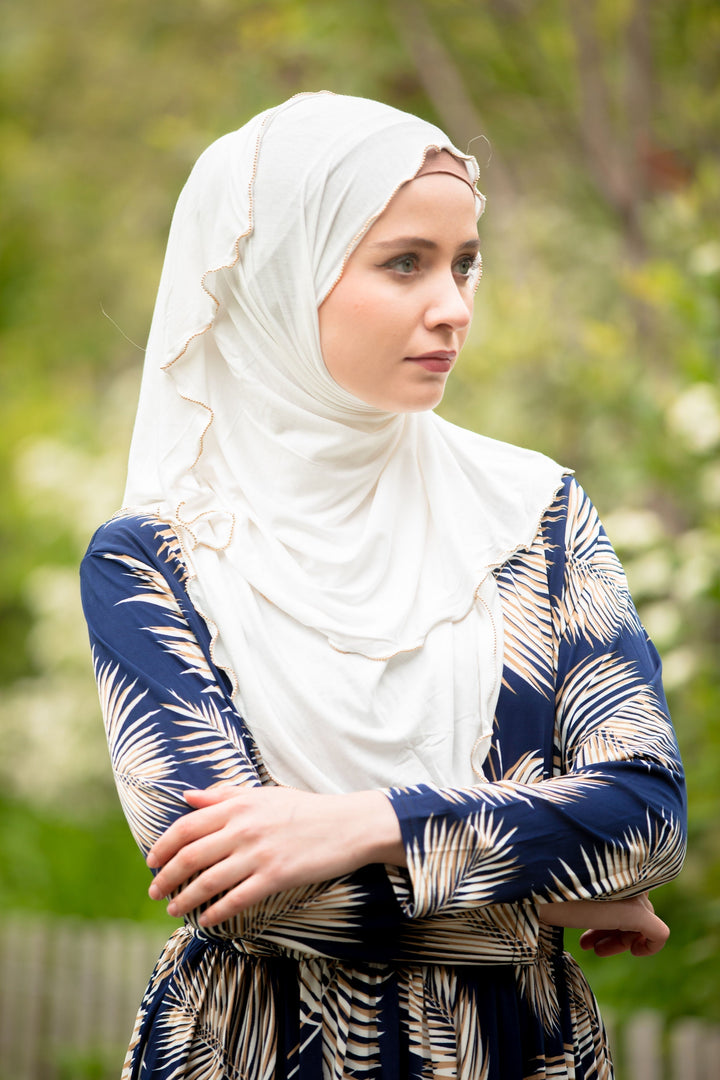 Urban Modesty - Cream Jersey Solid With Beaded Trim Hijab