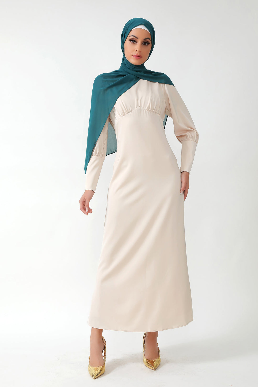 Urban Modesty - Cream Satin Long Sleeve Maxi Dress