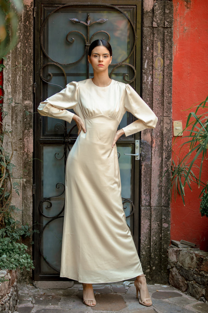 Urban Modesty - Cream Satin Long Sleeve Maxi Dress