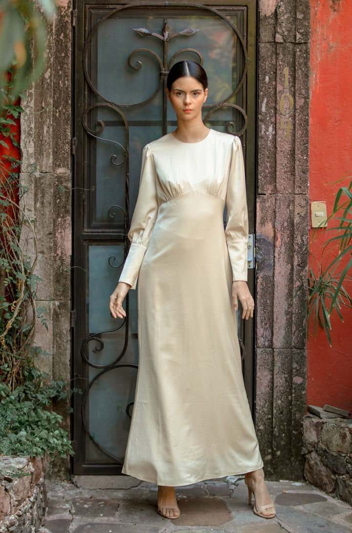 Urban Modesty - Cream Satin Long Sleeve Maxi Dress