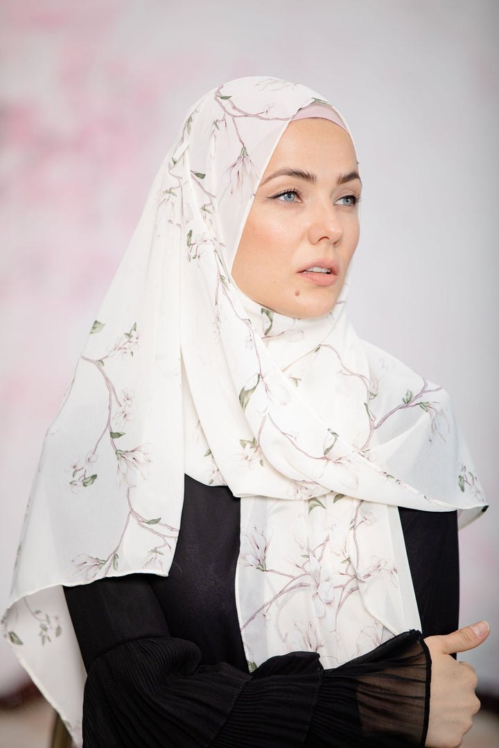 Urban Modesty - Cream Vines Print Chiffon Hijab