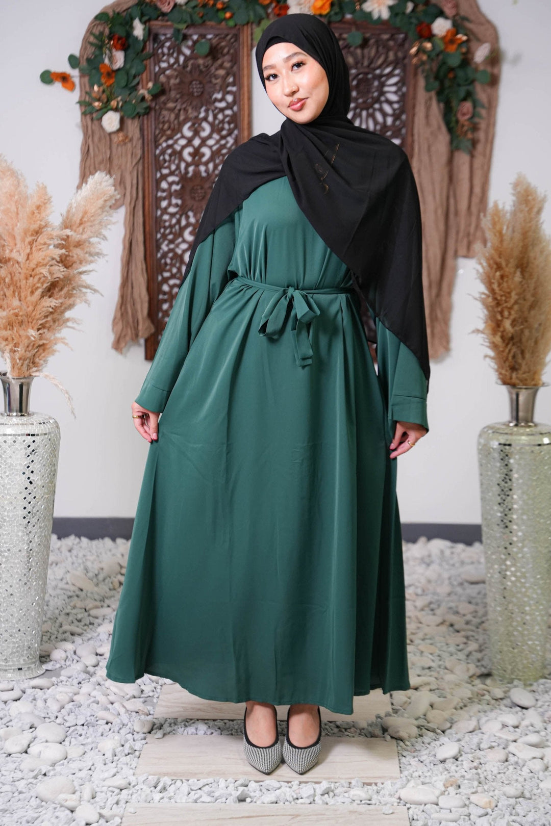 Dark Green Kimono Sleeve Abaya Maxi Dress