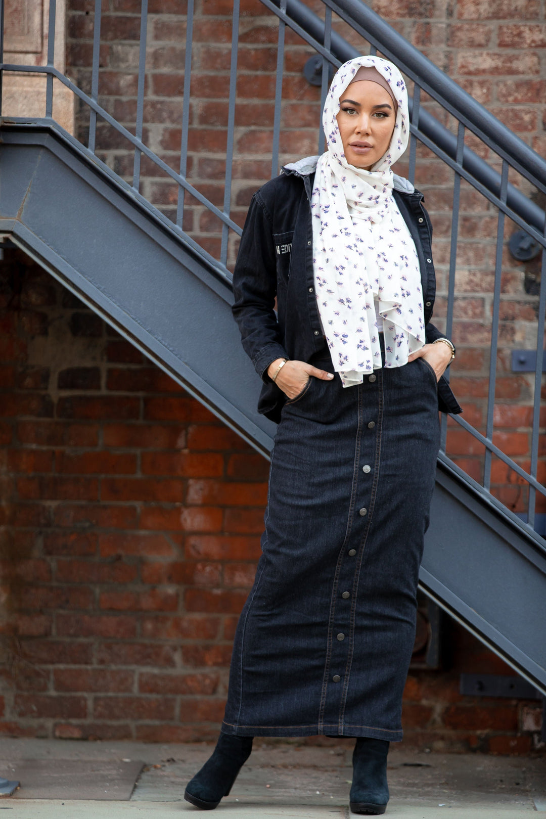Urban Modesty - Dark Wash Denim Maxi Skirt