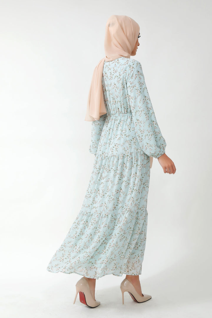 Urban Modesty - Dreamy Blue Floral Tiered Maxi Dress