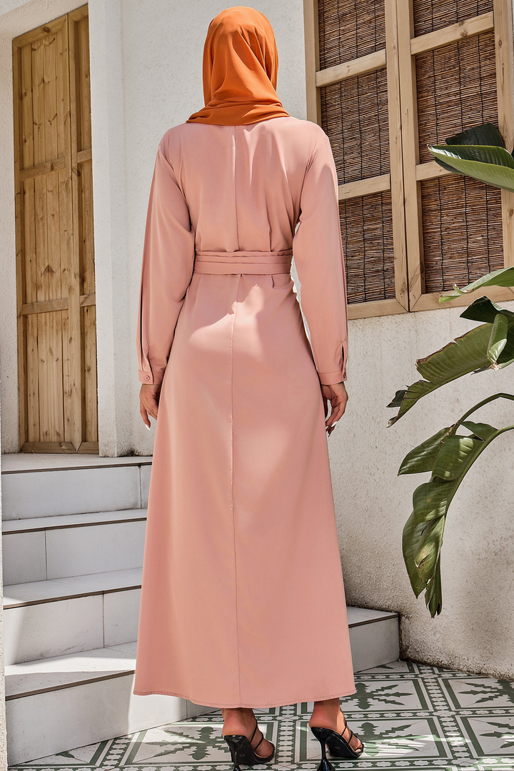 Urban Modesty - Dusty Pink Criss Cross Button Down Maxi Dress-CLEARANCE