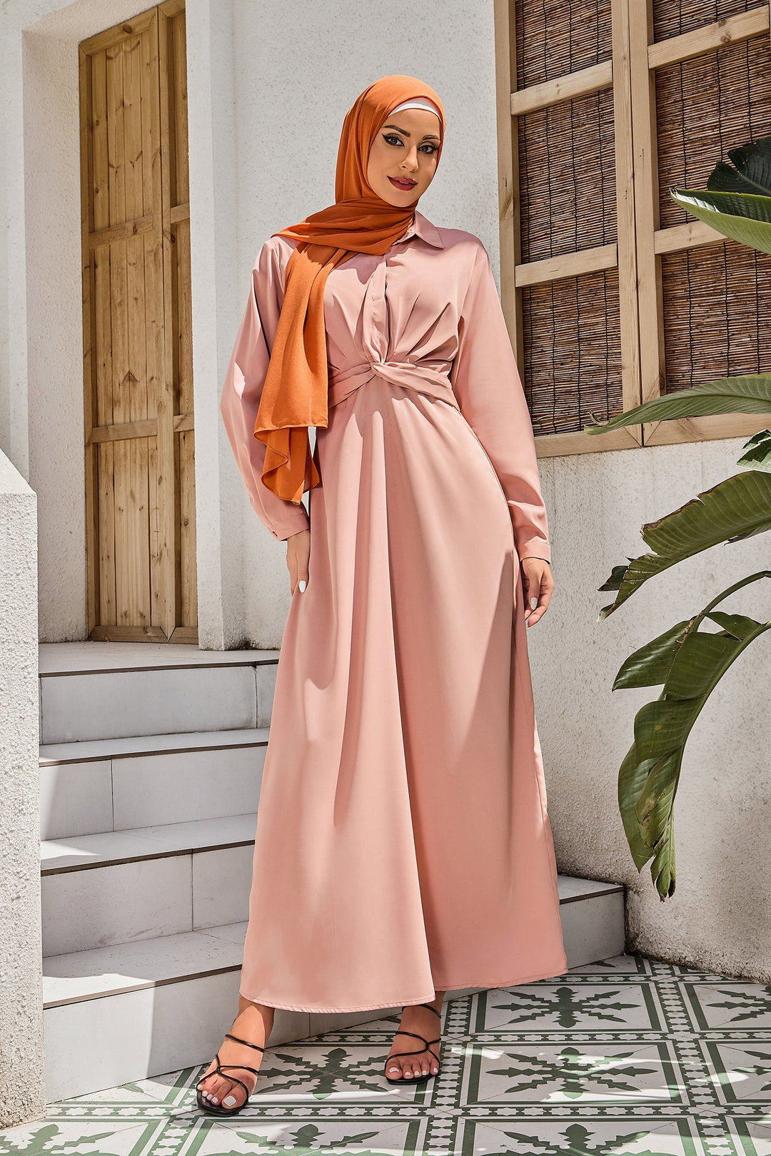 Urban Modesty - Dusty Pink Criss Cross Button Down Maxi Dress