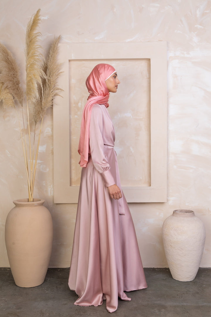 Urban Modesty - Dusty Pink Diana Side Knot Satin Gown