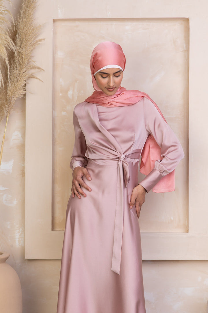 Urban Modesty - Dusty Pink Diana Side Knot Satin Gown