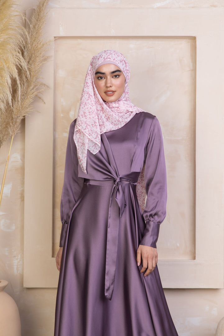 Urban Modesty - Dusty Purple Diana Side Knot Satin Gown
