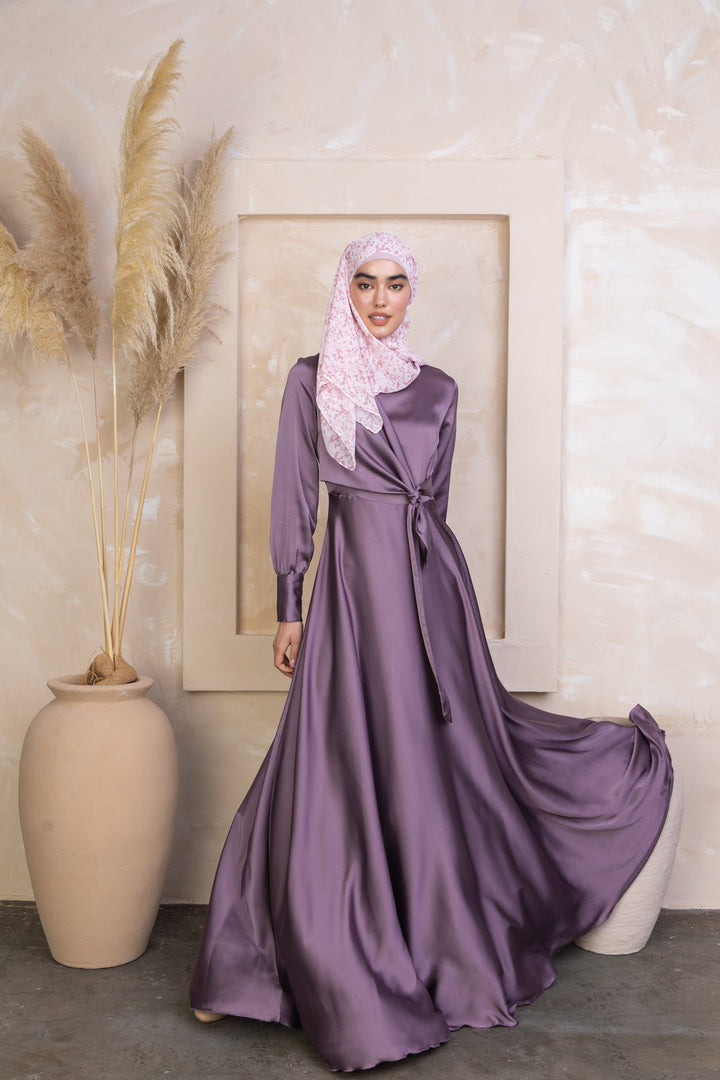 Urban Modesty - Dusty Purple Diana Side Knot Satin Gown