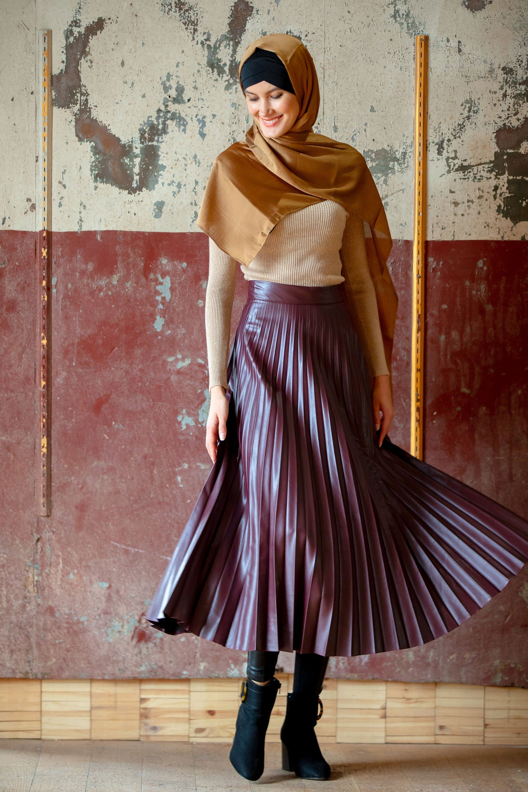 Urban Modesty - Faux Leather Pleated Maxi Skirt