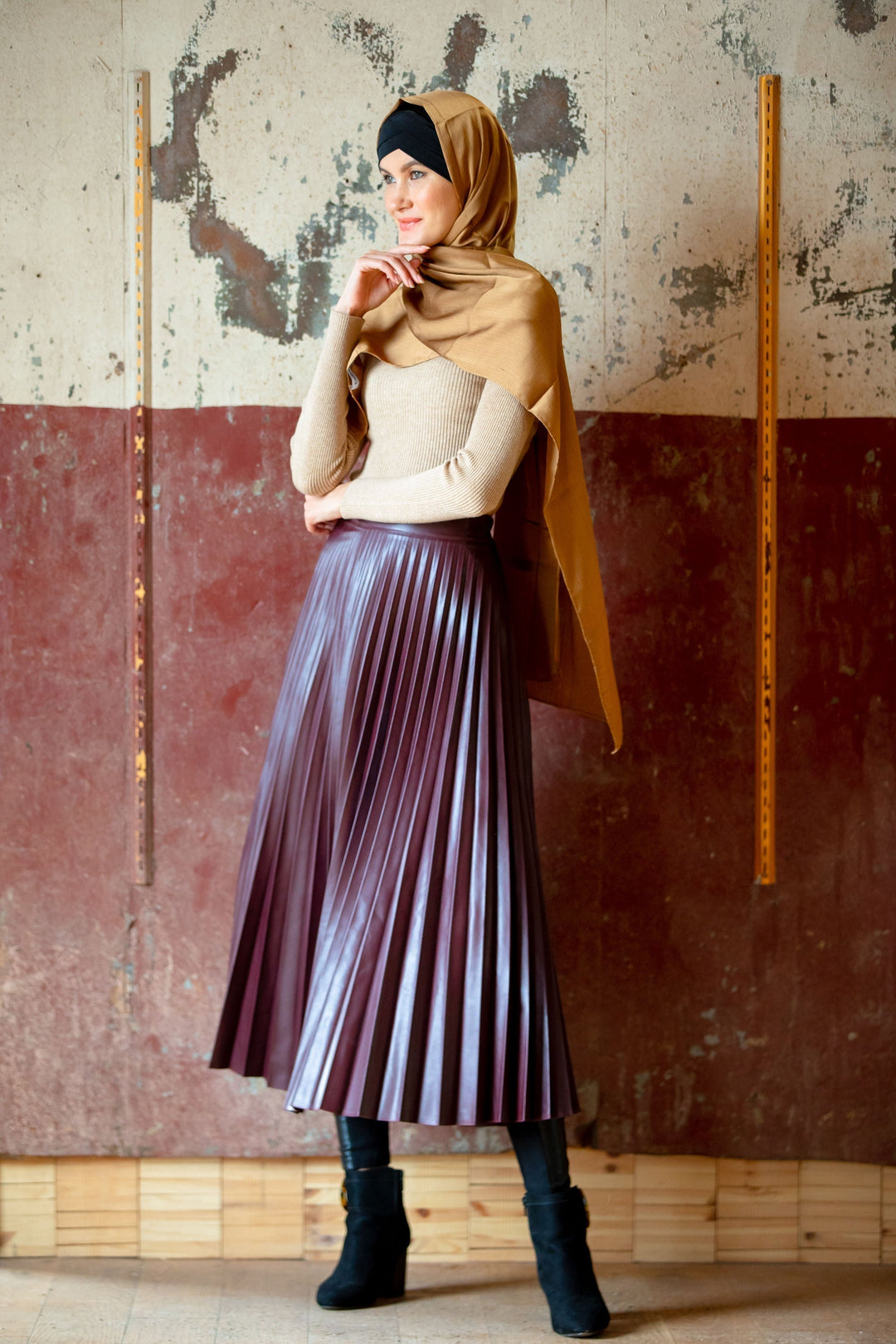 Urban Modesty - Faux Leather Pleated Maxi Skirt