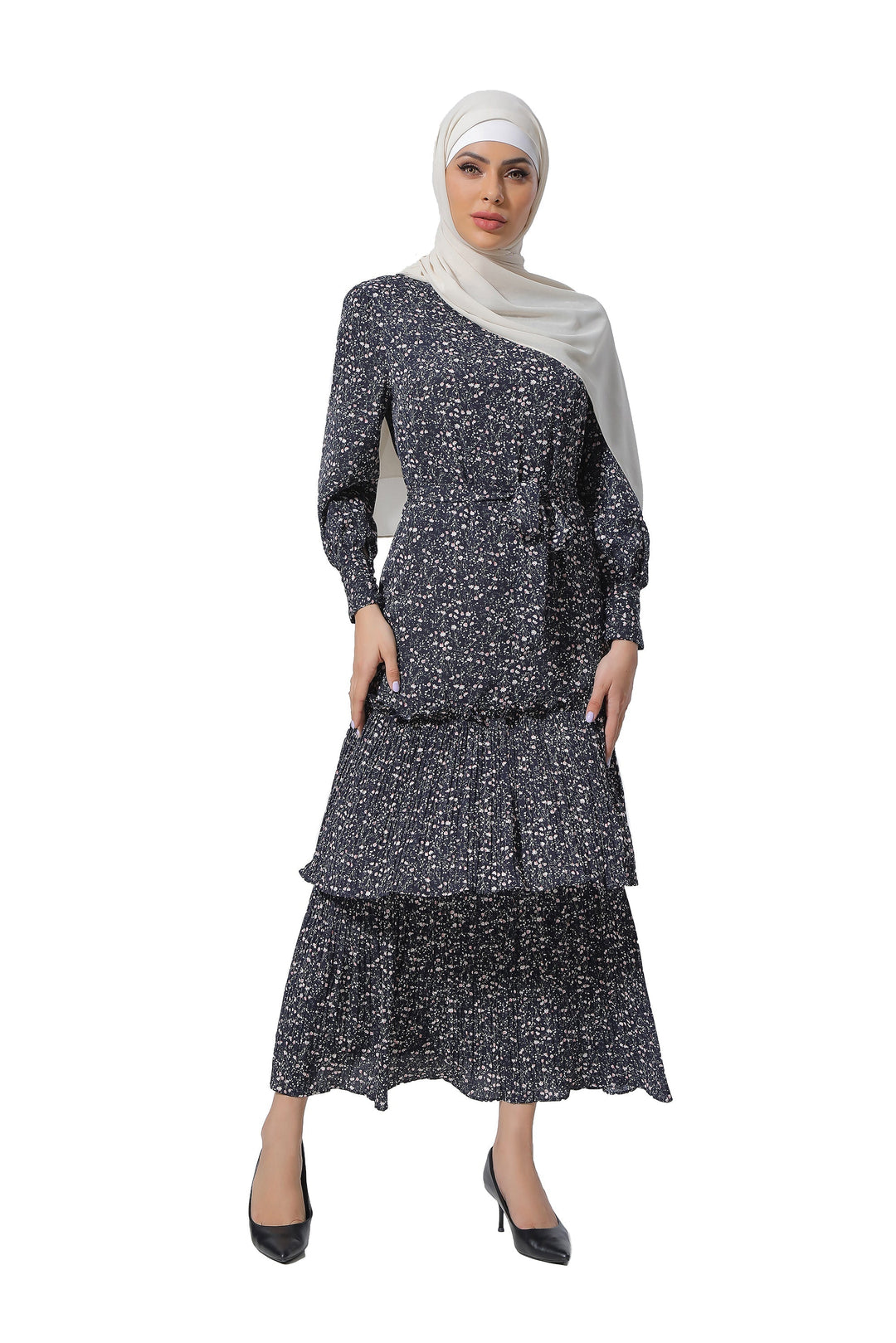 Urban Modesty - Floral Double Ruffle Long Sleeve Maxi Dress-CLEARANCE