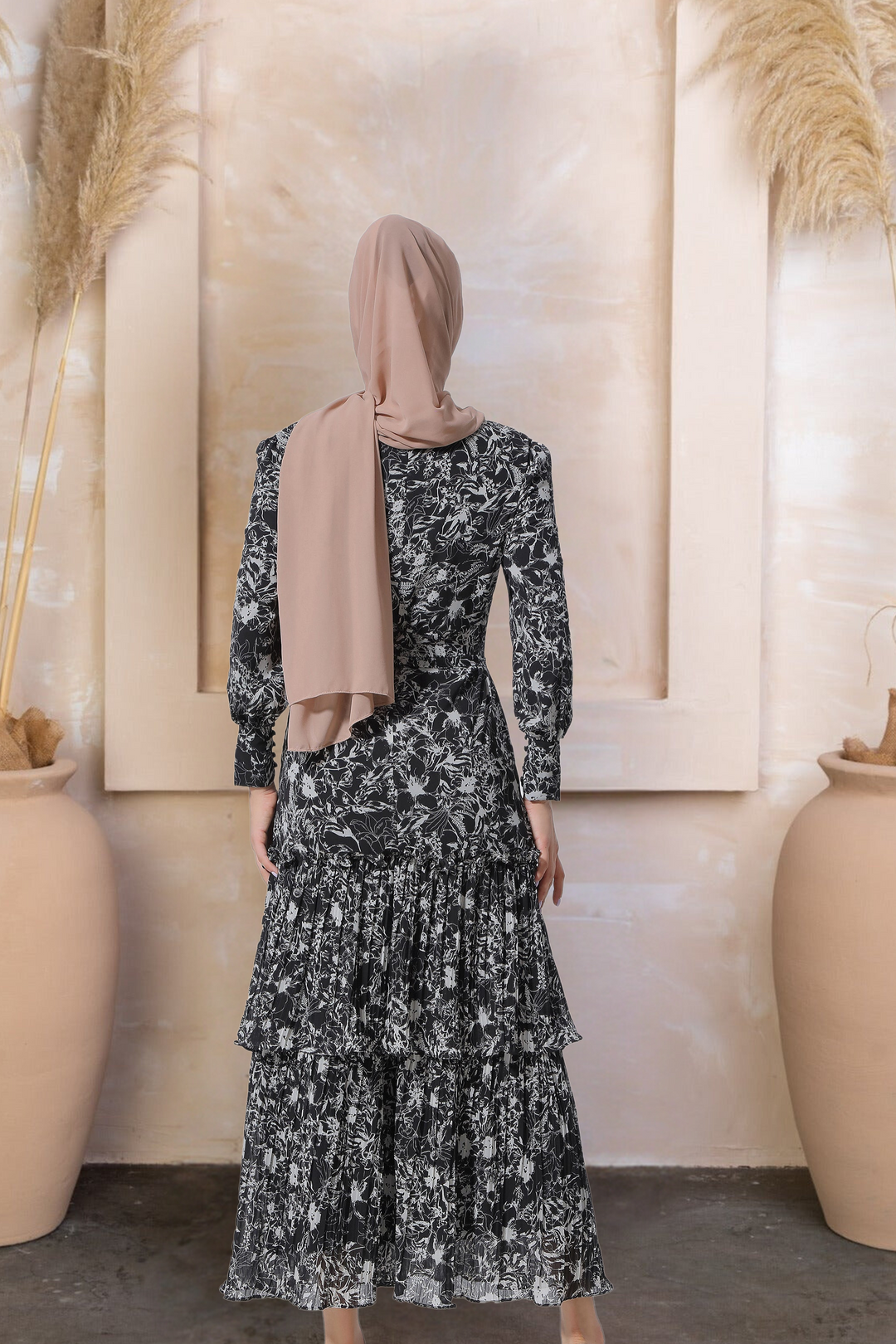 Floral Double Ruffle Long Sleeve Maxi Dress-CLEARANCE