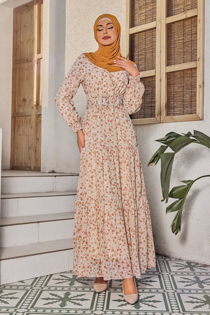 Urban Modesty - Floral Tiered Maxi Dress With Sleeves