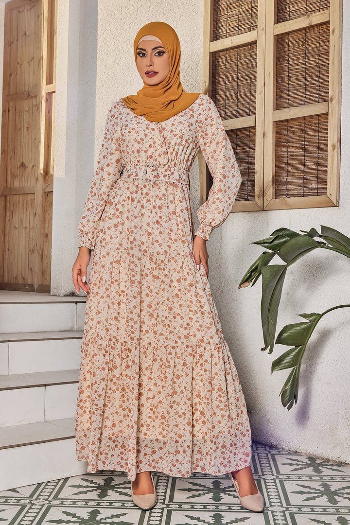 Urban Modesty - Floral Tiered Maxi Dress With Sleeves