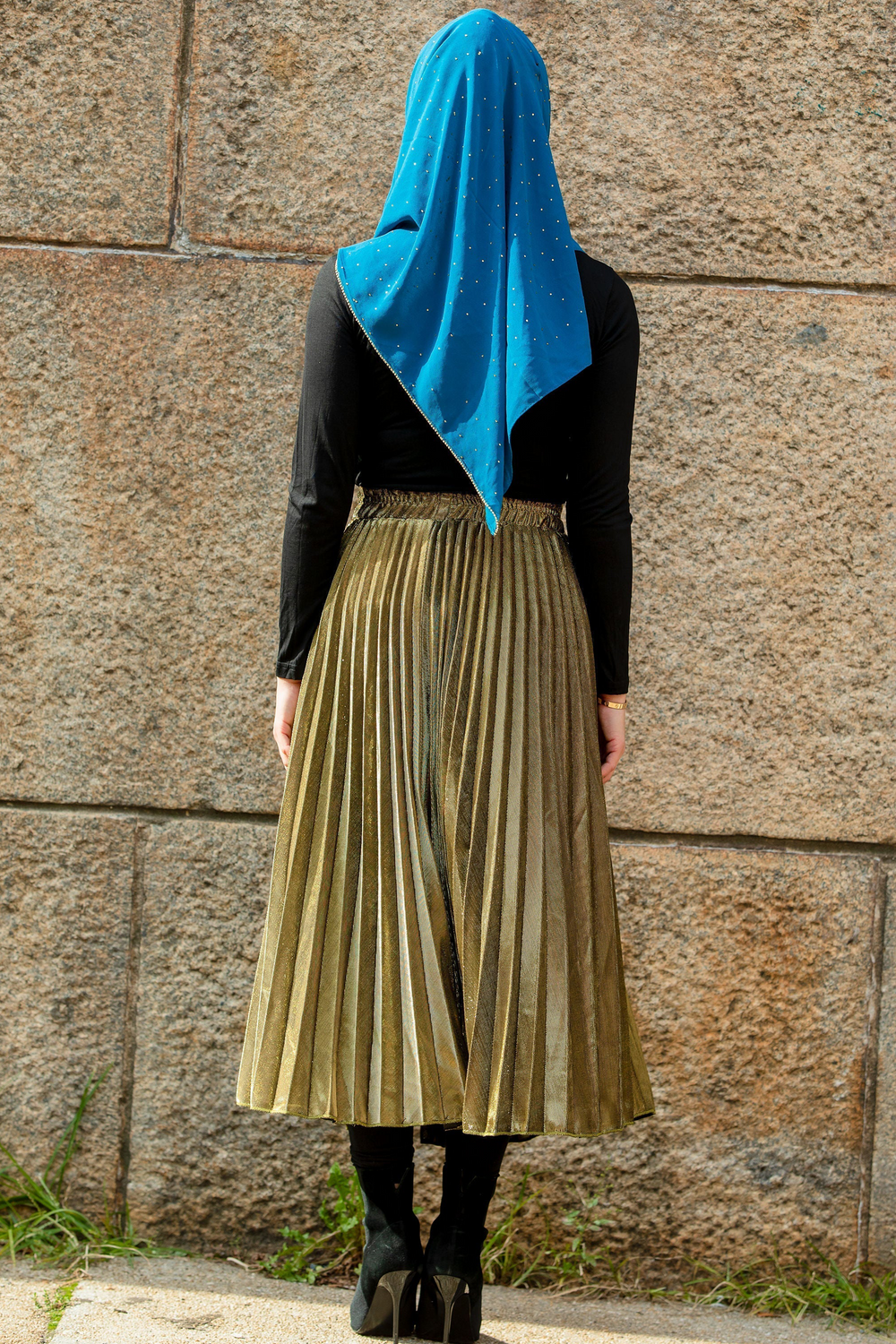 Urban Modesty - Gold Metallic Pleated Chiffon Maxi Skirt-CLEARANCE