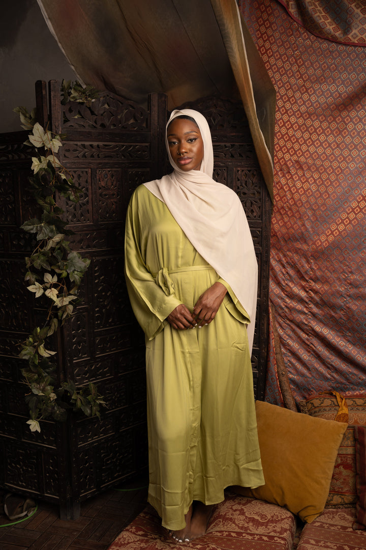 Urban Modesty - Grass Green Sleeveless Dress and Open Abaya Set