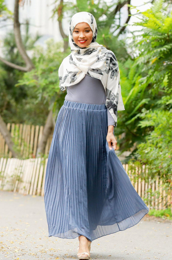 Urban Modesty - Gray-Blue Pleated Chiffon Maxi Skirt