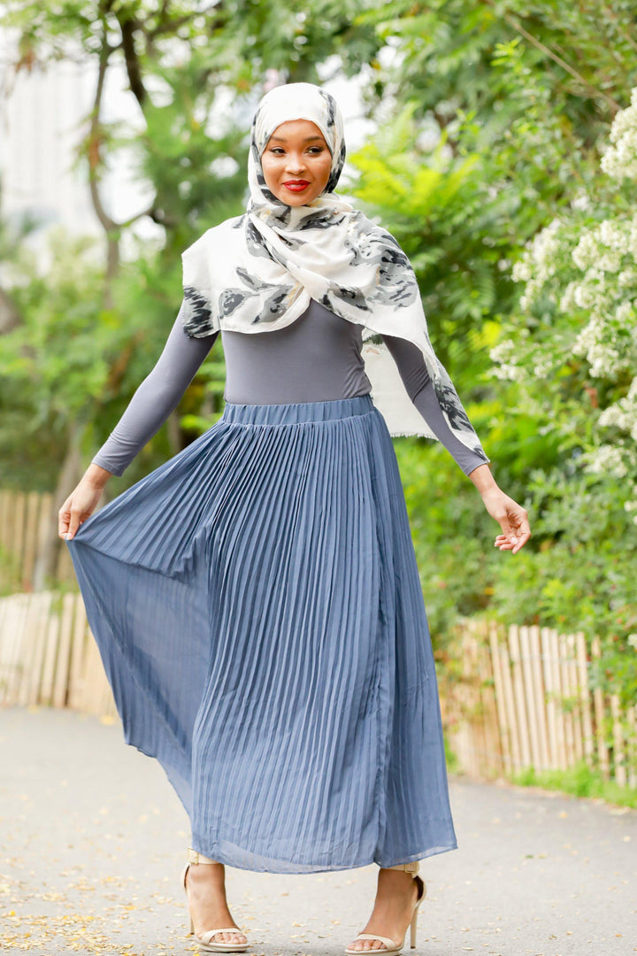 Urban Modesty - Gray-Blue Pleated Chiffon Maxi Skirt