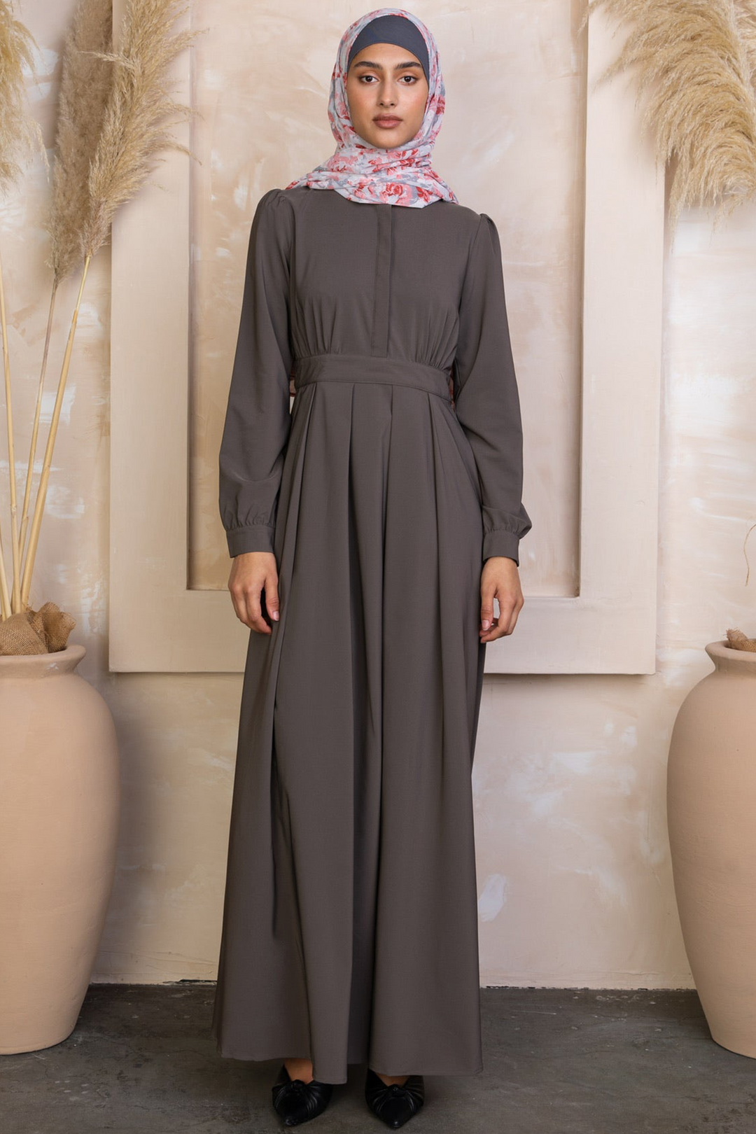Urban Modesty - Gray Lattice Abaya Maxi Dress