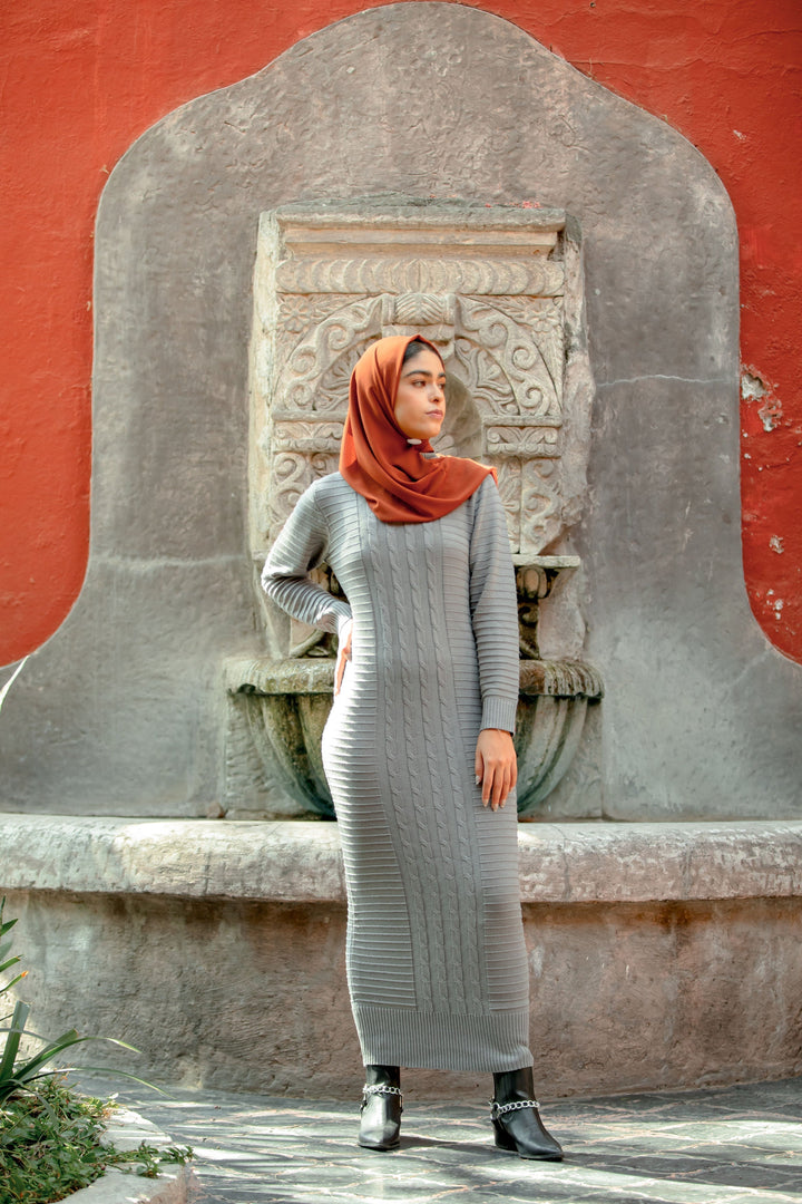 Urban Modesty - Gray Long Sleeve Maxi Sweater Dress-CLEARANCE