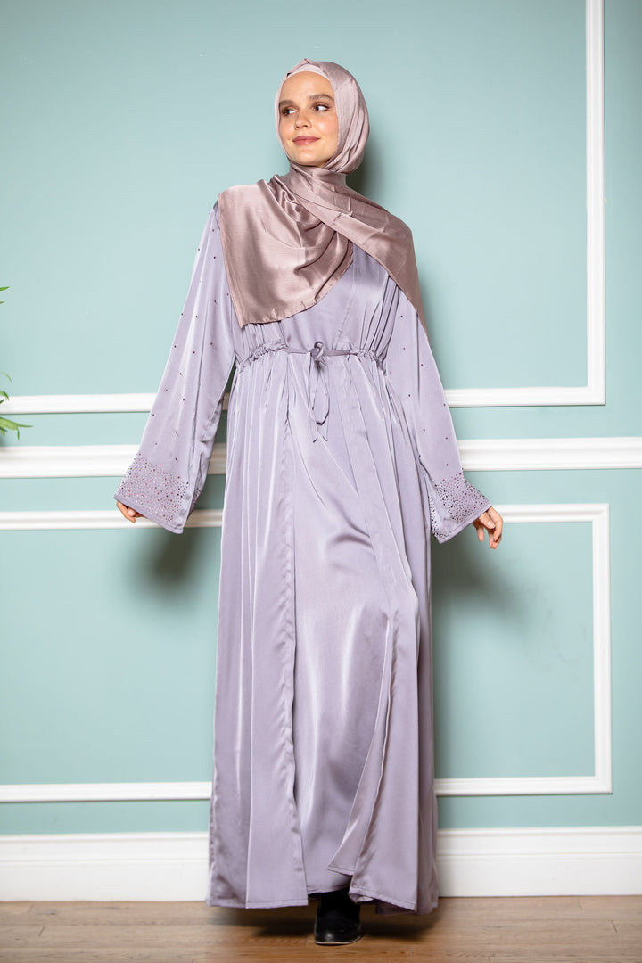 Urban Modesty - Gray Satin Drawstring Open Front Abaya