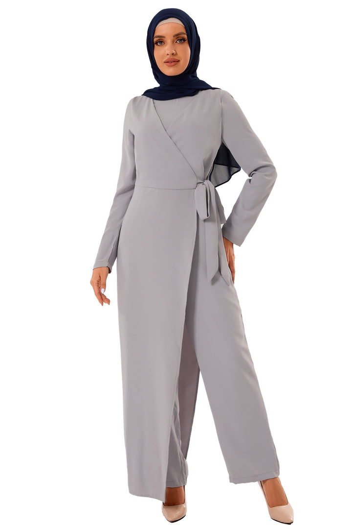 Urban Modesty - Gray Side Knot Jumpsuit-CLEARANCE