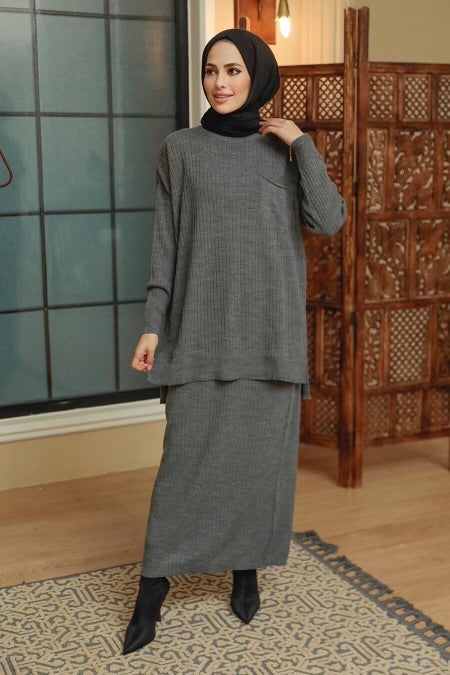 Urban Modesty - Gray Sweater & Skirt Set
