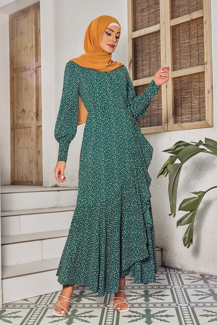 Urban Modesty - Green Dotted Cuff Wrap Maxi Dress