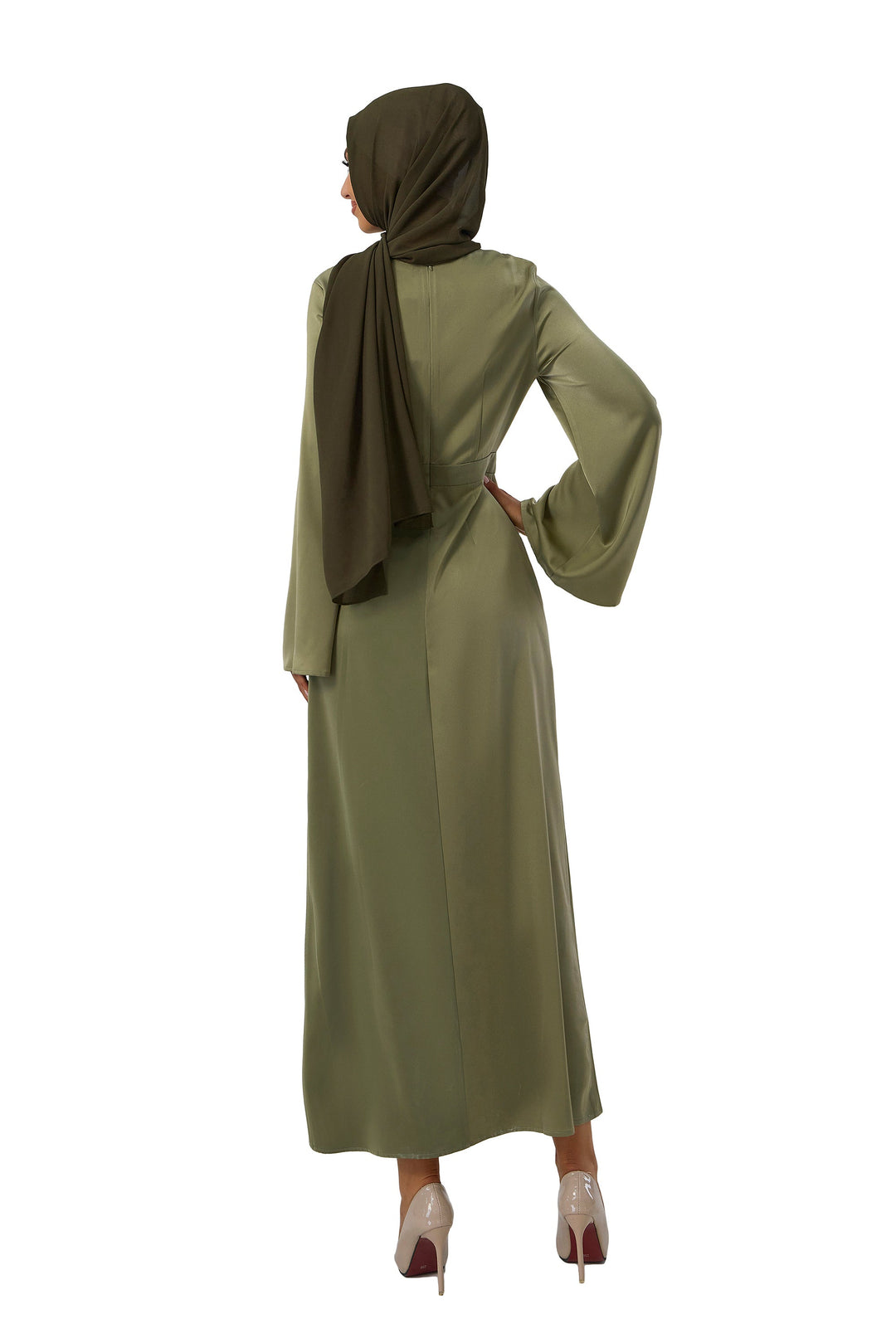 Urban Modesty - Green Kimono Sleeves Maxi Dress-CLEARANCE