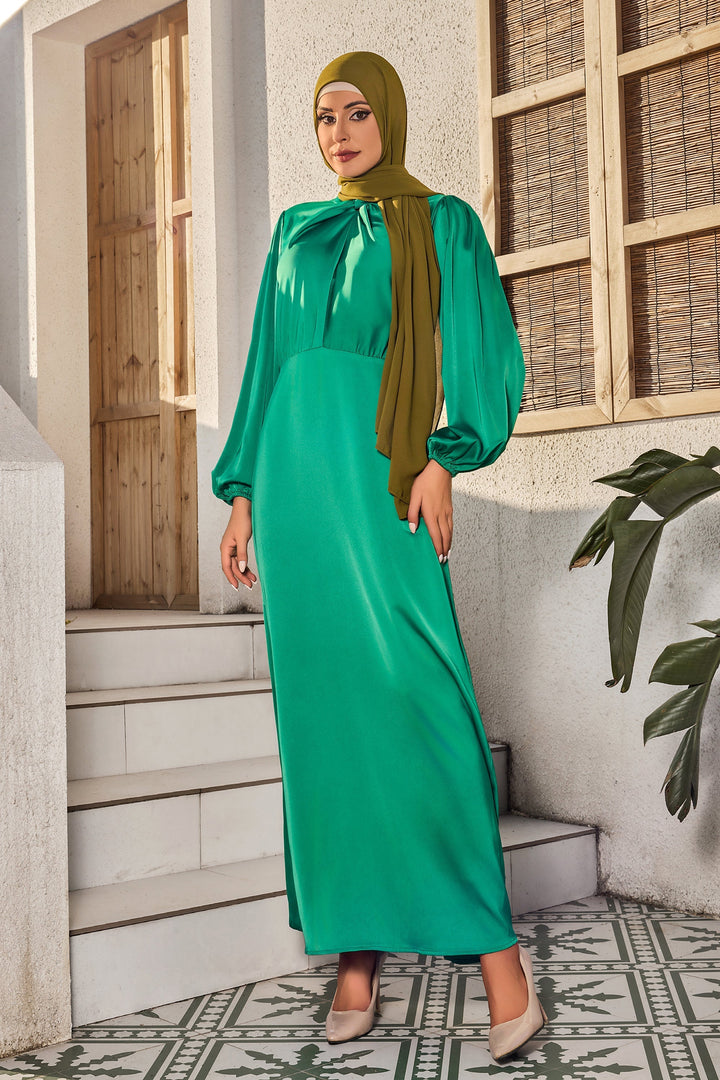 Urban Modesty - Green Knot Criss Cross Satin Dress