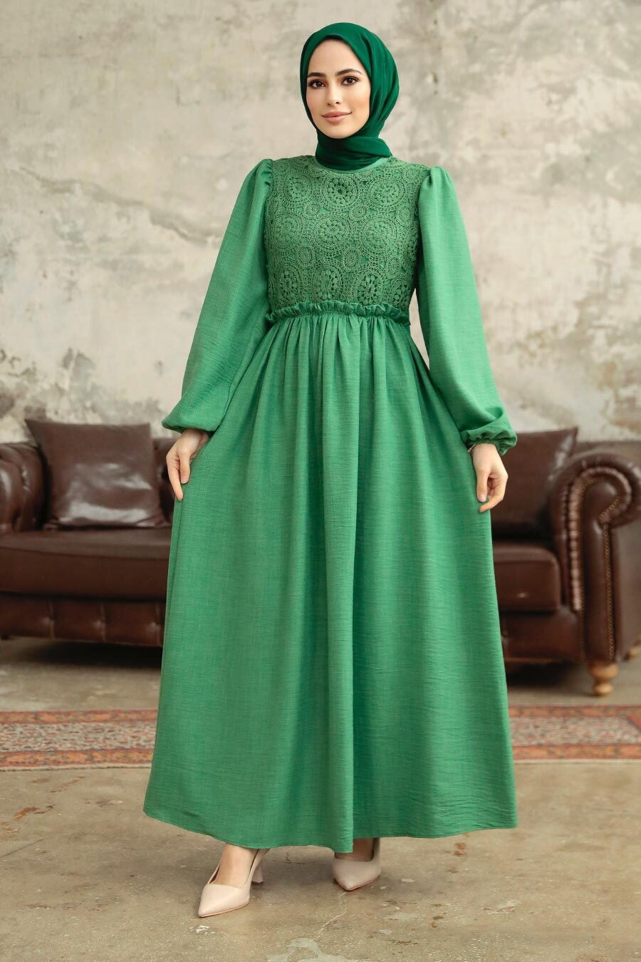 Urban Modesty - Green Lace Maxi Dress