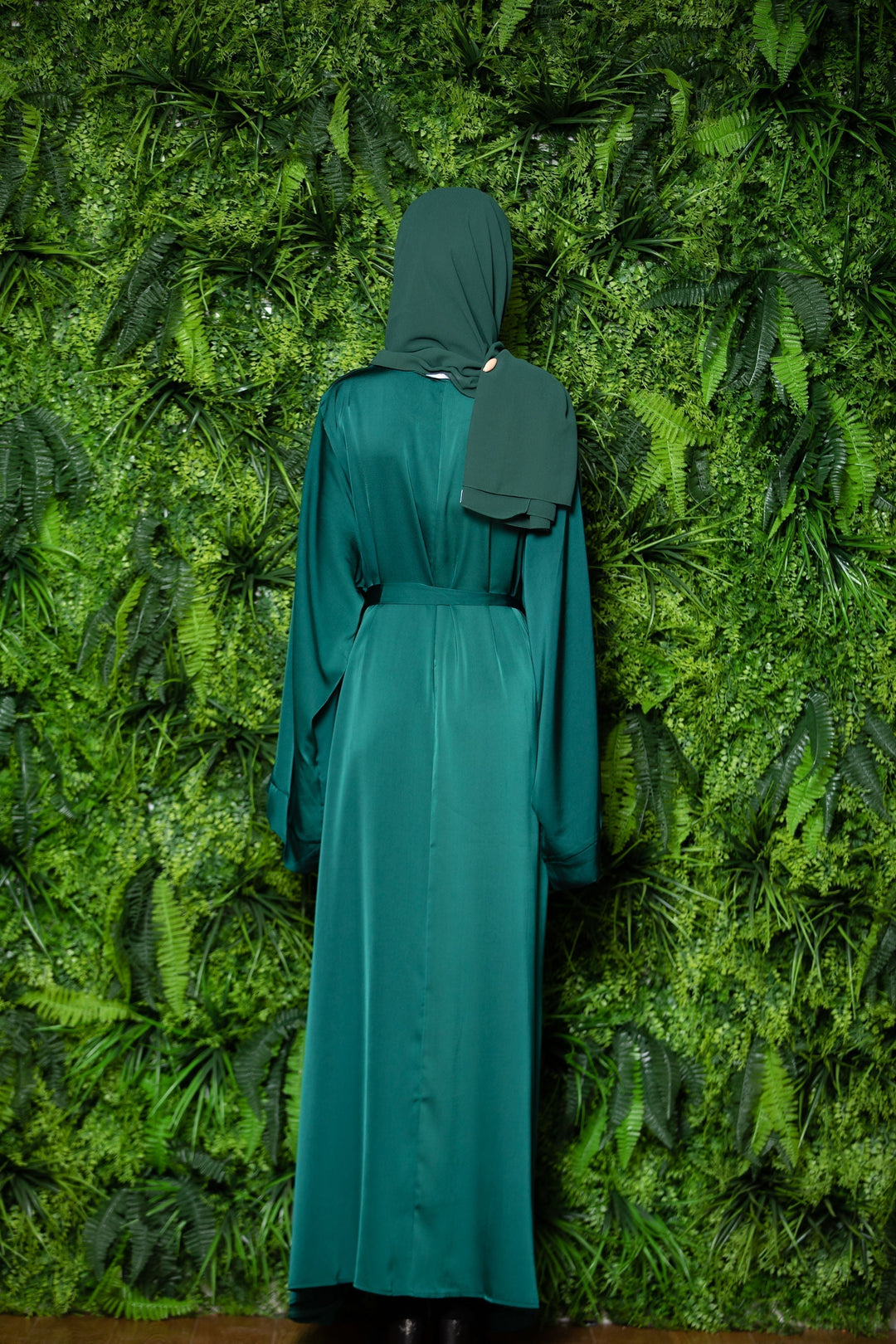 Urban Modesty - Green Satin Kimono Sleeves Maxi Abaya Dress-CLEARANCE