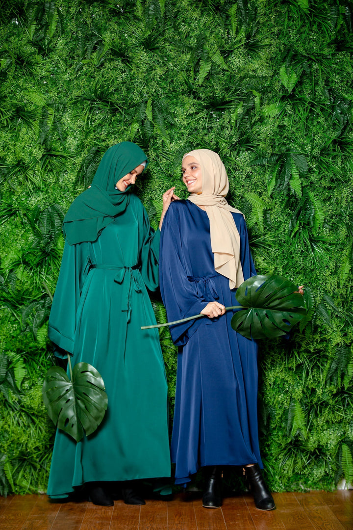 Urban Modesty - Green Satin Kimono Sleeves Maxi Abaya Dress-CLEARANCE