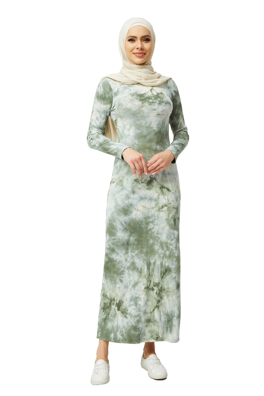 Urban Modesty - Green Tye Dye Ribbed Maxi Dress