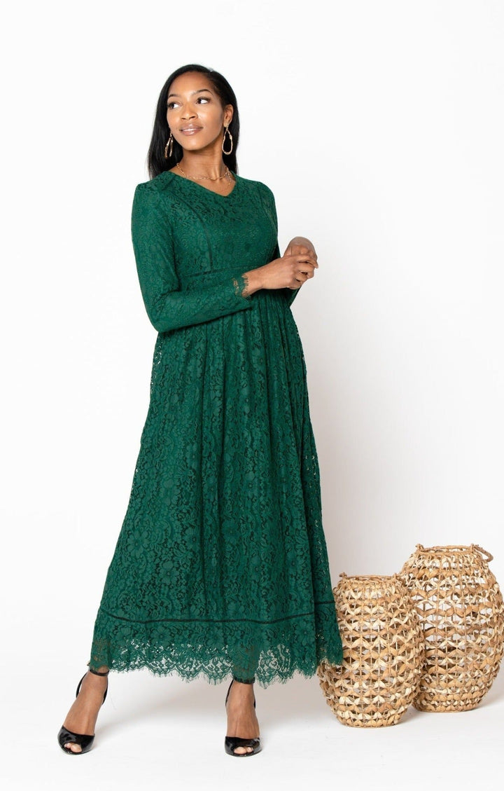 Urban Modesty - Green Zahra Lace Long Sleeve Maxi Gown
