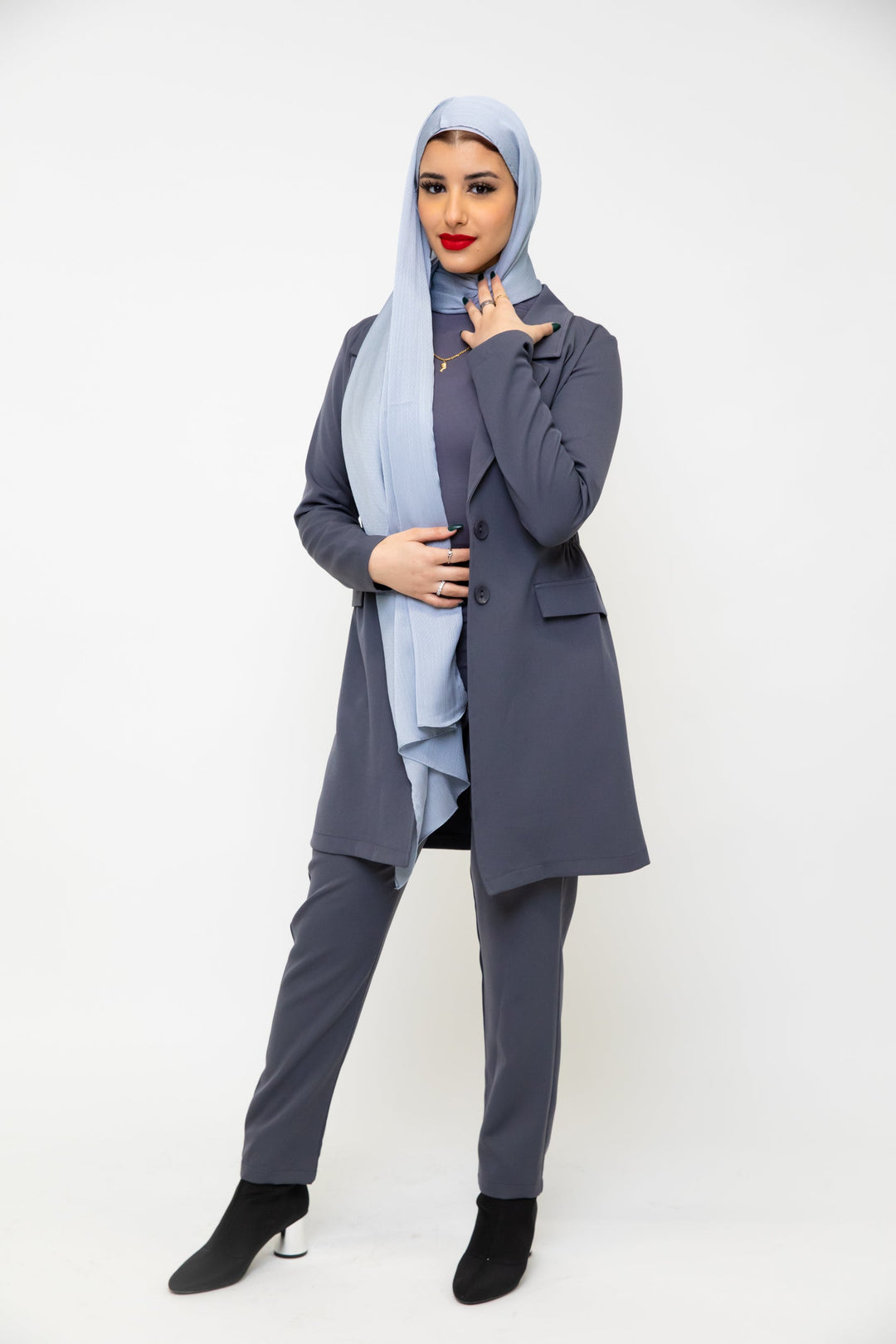 Urban Modesty - Grey Blazer & Pant Set-CLEARANCE