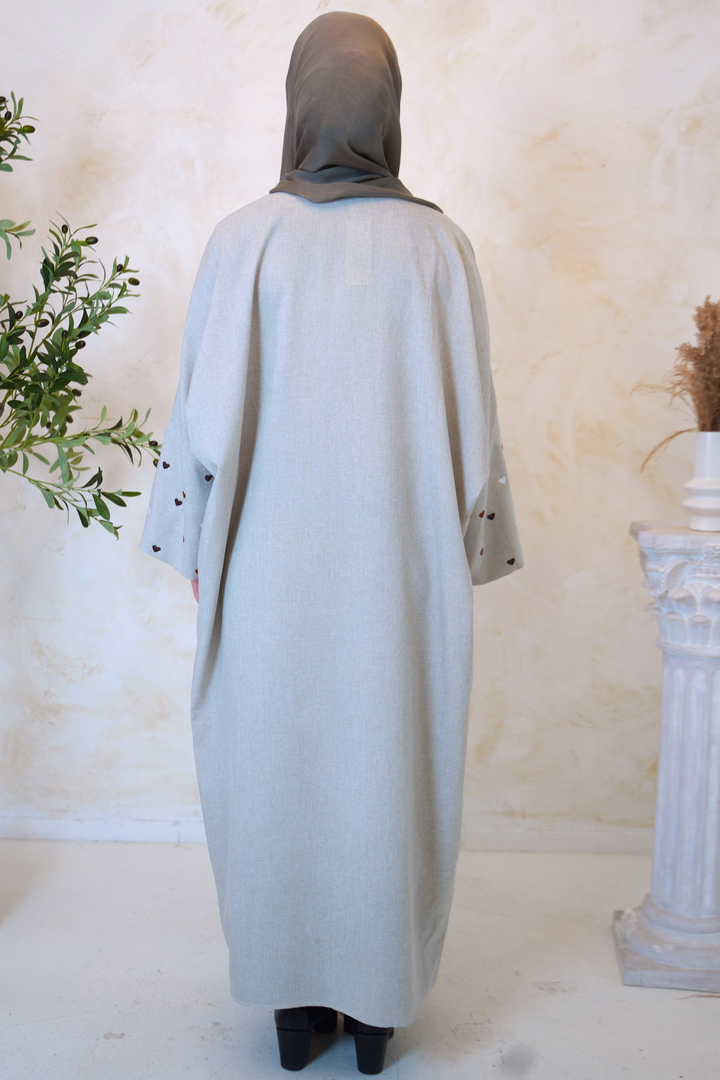 Heart Embroidered Open Front Abaya-CLEARANCE