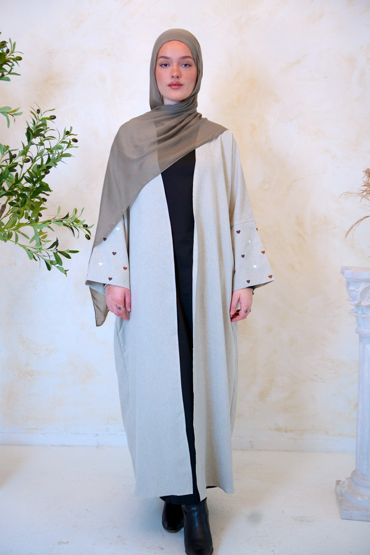 Heart Embroidered Open Front Abaya