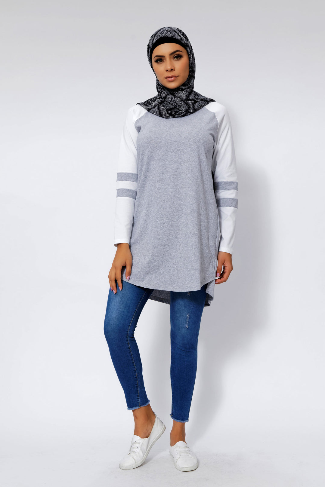 Urban Modesty - Heather Gray Basic Long Sleeve Cotton Tunic