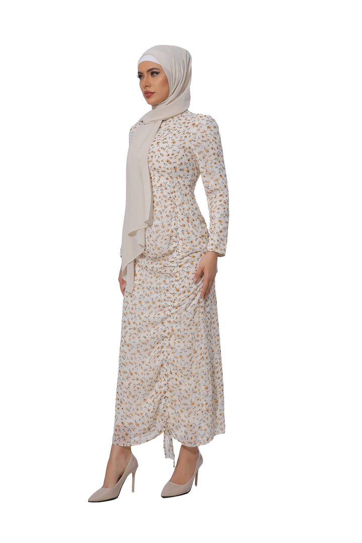 Hello Yellow Daisy Ruched Floral Long Sleeve Maxi Dress-CLEARANCE