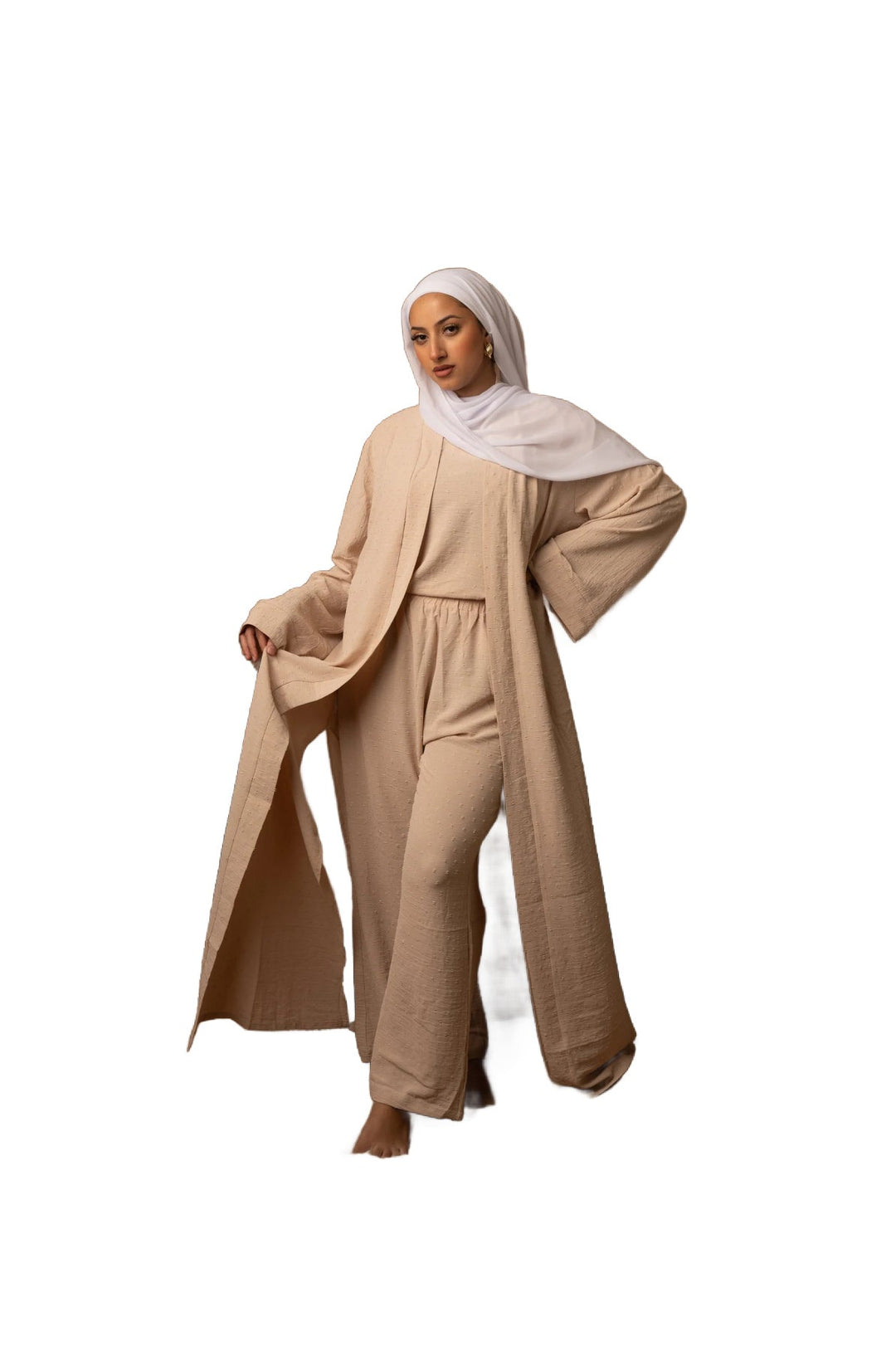 Ivory Four Piece Pants Abaya set