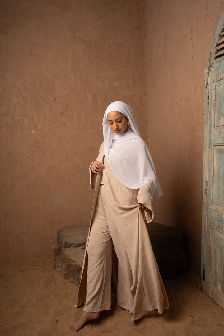 Urban Modesty - Ivory Four Piece Pants Abaya set